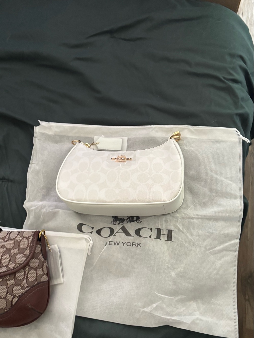 Coach Cream Signature Jacquard Shoulder Bag with Gold Hardware